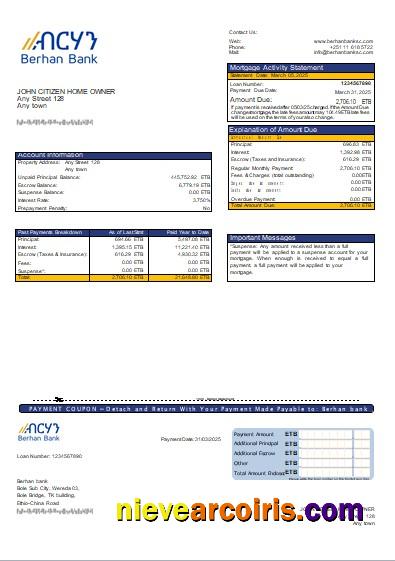 Ethiopia Berhan bank mortgage statement